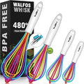 Walfos Whisk,5+7+9+11in Silicone Whisks for Cooking,Rainbow Wisk for Non-Stick Cookware,Balloon Egg Whisks Perfect for Blending,Baking,Beating,Minxing.BPA Safe and Dishwasher safe.Colorful 4pcs.