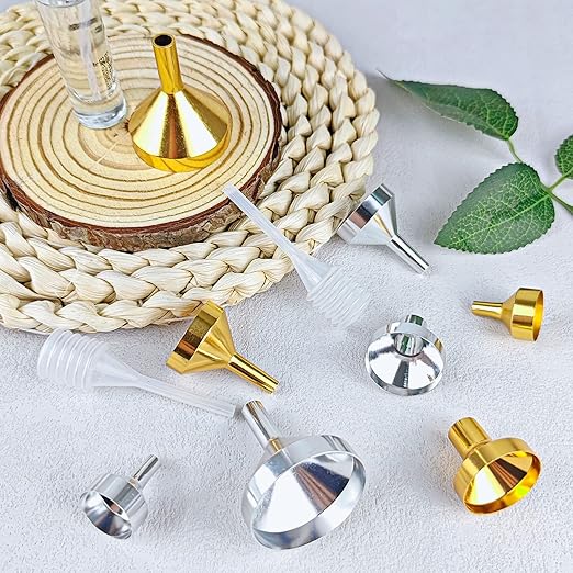 8 Pcs Small Metal Funnel,Mini Funnel for Essential Oil with 2 Pack Mini Pipette,Suitable for Filling Small Mini Bottles,Flask,Laboratory Bottles Powders Essential Oils Perfume(Silver and Gold)