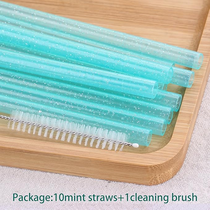 Dakoufish Replacement Glitter Straws for Stanley|Owala|Simple Modern 40oz 30oz Tumbler,10 Pack 12 Inch Reusable Light-blue Straws With Cleaning Brush For Stanley Hydro Jug Cup,Dishwasher Safe