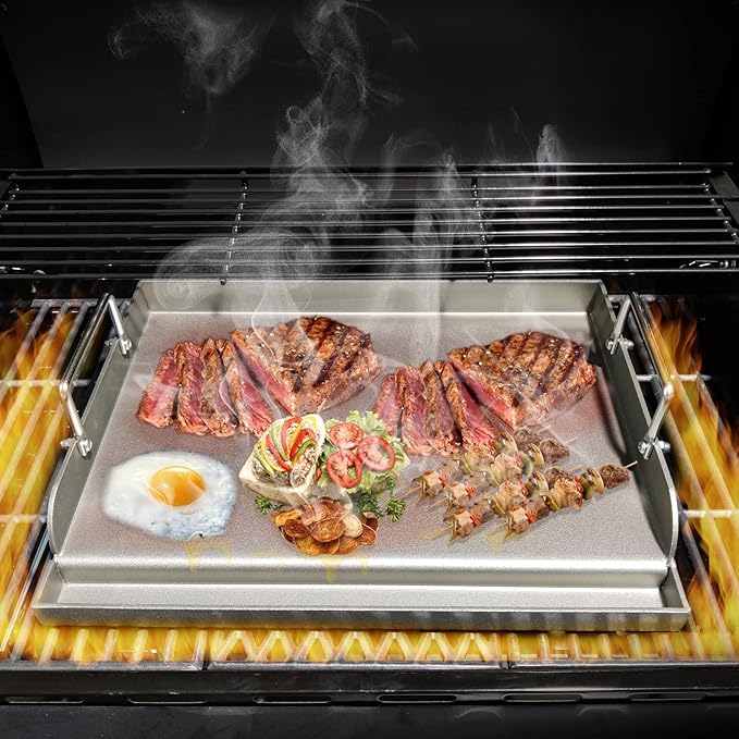 Griddle for Gas Grill Metal Cooking Griddle Pan for Outdoor Gas Grill, 17" x13" Flat Top Plate Skillet Pan Teppanyaki Insert for Weber Charbroil Camp Chef and Charcoal