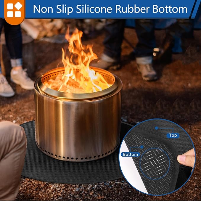 Round Under Grill Mat for Outdoor Grill, 60 Inch Anti-Slip BBQ Floor Mats, Easy to Clean Reusable Fireproof Grill Pad, Oil-Proof Waterproof Protector for Deck Fireplace Pit Mat Black