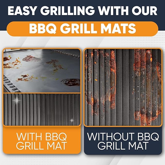 Linda's Essentials BBQ Grill Mats for Outdoor Grill Mat (5 Pack) 12.6" x 15.75" - Reusable Heat-Resistant Grilling Mats for Outdoor Grill, Non Stick Grill Matt, Easy Clean BBQ Mats for Outdoor Grills