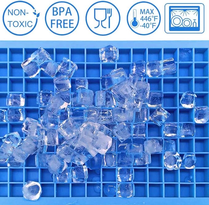 Mini Ice Cube Trays Set of 2-160 Small Ice Cubes Silicone Mold for Whiskey, Cocktails, Water Bottles - BPA Free Flexible & Stackable Ice Maker (Blue)