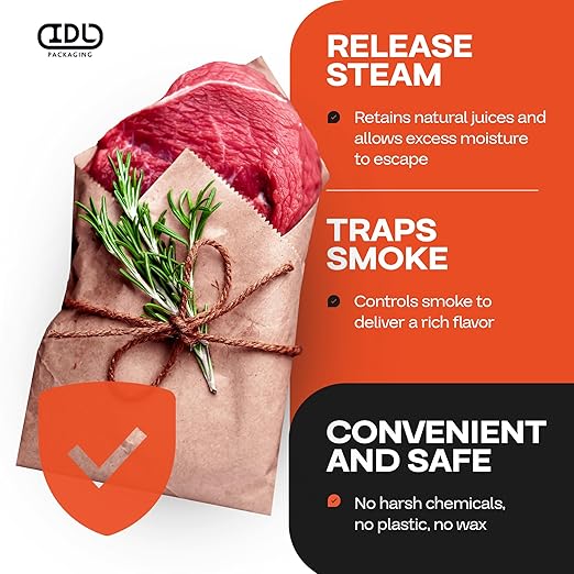 Peach Butcher Paper 18" x 2160" (180 feet) with Cutter - USA-Made Natural Butcher Paper Roll for Meat & Fish - Uncoated, Unwaxed & Food-Grade Material for Smoking, Grilling & Barbecue by IDL Packaging