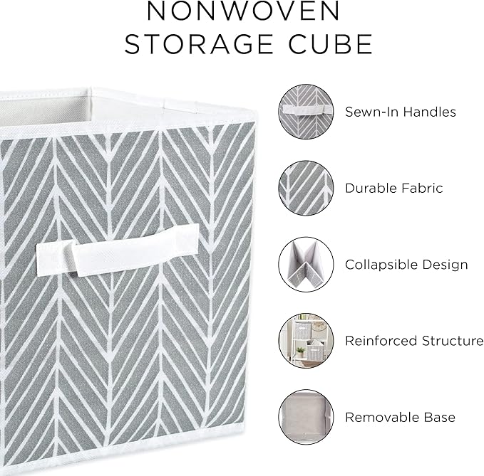 DII Non Woven Storage Collection Polyester Herringbone Bin, Small Set of 2, Gray, 2 Piece