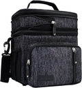 Men's Double Compartment Lunch Bag, Insulated Lunch Cooler Tote 2 Roomy Large Reusable Water-resistant Lunch Box (Blue Print, 15L)