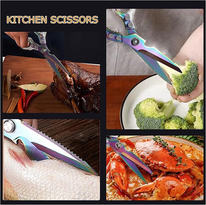 AWinjoy Heavy Duty Sharp Kitchen Scissors, Dishwasher Safe, Cooking Shears for Meat, Chicken, Fish, Poultry, Herb, Bread (Silver Color)