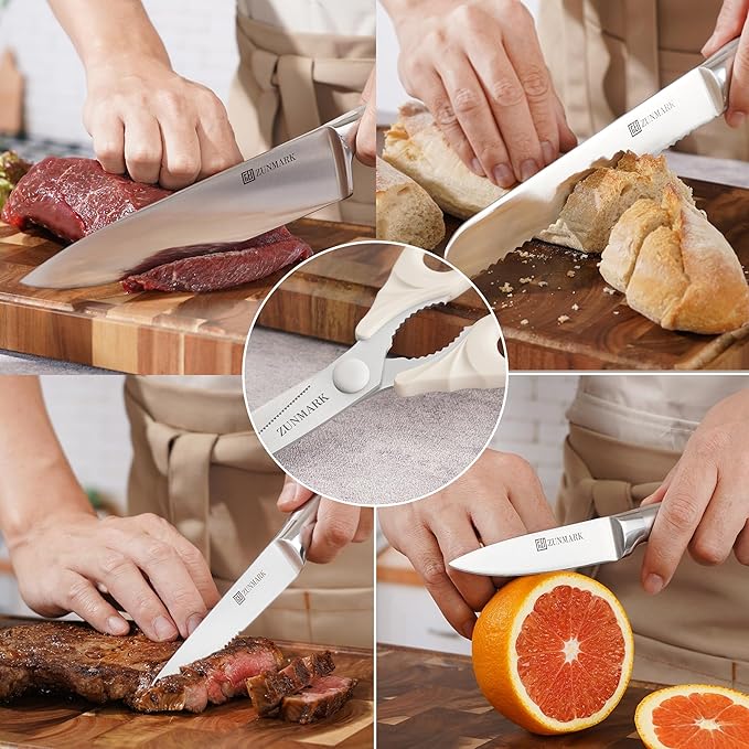 Professional 13 Piece Knife Block Set with Magnetic, Sharp Chef Knife Set, Ideal for Home and Restaurants, Silver