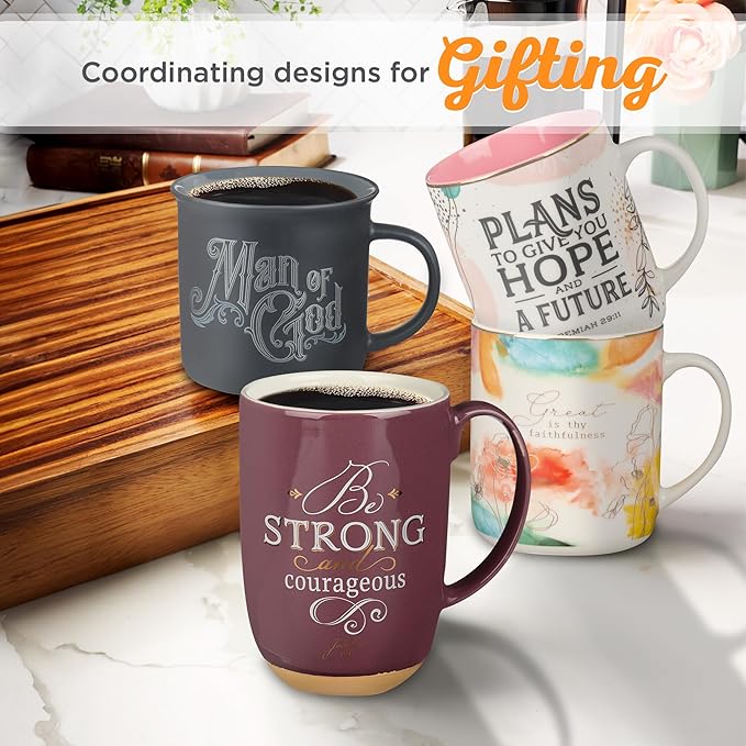 Christian Art Gifts Charcoal Gray Camp-Style Ceramic Coffee Mug – 13 oz. Lead and Cadmium-Free Non-Toxic Inspirational Scripture Coffee and Tea Mug for Men with Bible Verse: Man of God –1 Timothy 6:11
