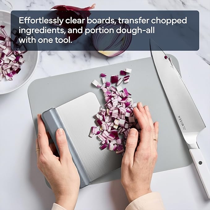 Misen Stainless Steel Bench Scraper - Versatile Food Scraper with Walnut Handle - Ideal for Kitchen, Pastry & Dough - Durable Cutting Board Scraper Tool - Effortless Transfer into Pots & Pans - Gray