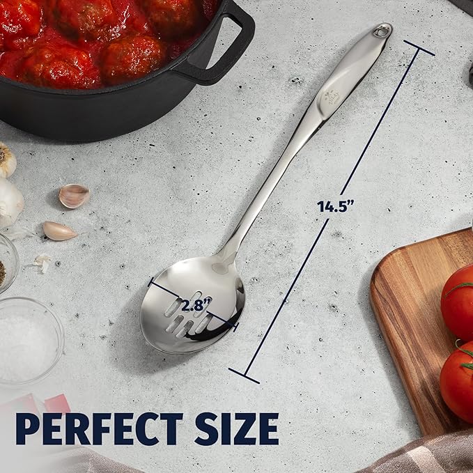 Zulay Kitchen Stainless Steel Slotted Spoon - 15” Large Cooking & Serving Spoon with Ergonomic Handle - Durable, Rust-Proof, Heat-Resistant & Dishwasher Safe Kitchen Utensil for Cooking and Buffets