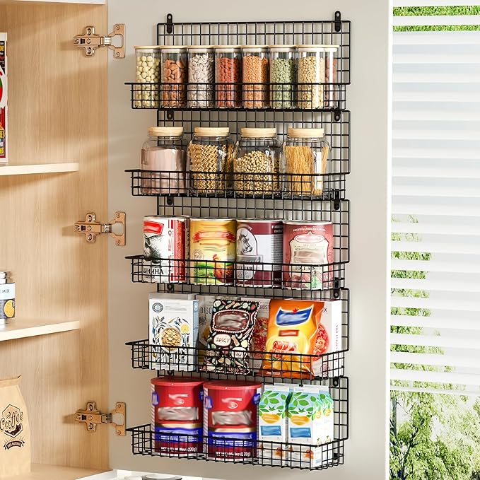 X-cosrack Spice Rack Wall Mount, 5 Tier Large Spice Rack Organizer for Efficient Storage, Height-Adjustable Hanging Spice Shelf for Kitchen and Pantry, Up to Storage 90 Jars(Patent No.:D909138S)