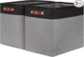 HNZIGE Fabric Storage Baskets Large Cloth Baskets Set of 2, Rectangular Shelf Baskets with Handles for storage, Foldable Tall Baskets for Organizing Linen Closet Organizers(Gray Black)
