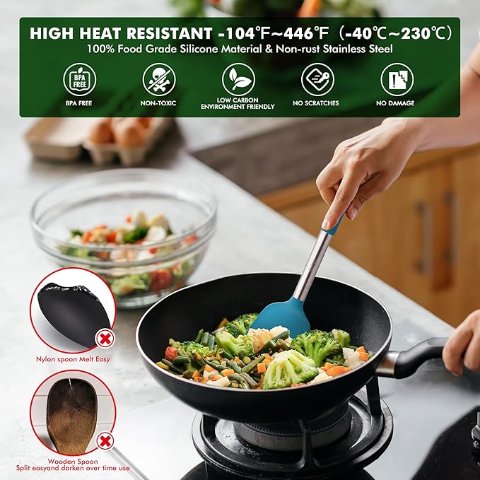 HOTEC 446°F Heat Resistant Silicone Kitchen Utensils, Cooking Utensil Set, Spatula Set, BPA Free, Kitchen Gadgets, Utensils Holder, Dishwasher Safe, 14pcs Multicolor