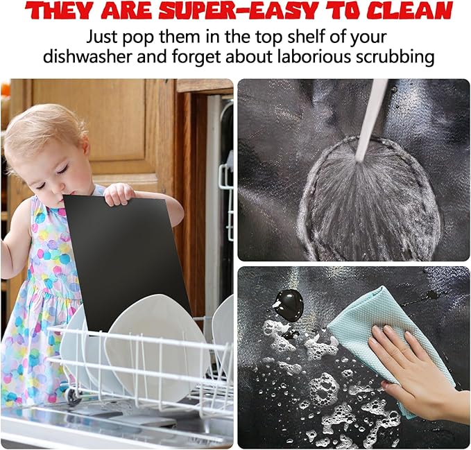 UBeesize 2 Pack 0.4mm Extra Thick 600 Degree Non Stick BBQ Grill Mat & Baking Mats, Dishwasher Safe, Easy To Clean, Black