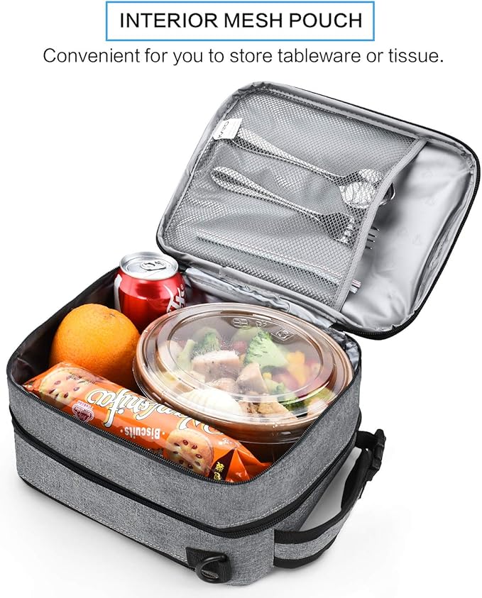 Tirrinia Expandable Insulated Lunch Bag for Men Women – Leakproof Reusable Cooler LunchBox for Kids & Adults with Shoulder Strap, Perfect for Work, School, Office, Travel,Dark Grey