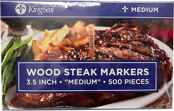 KingSeal 500 Count 3.5 Inch Natural Birch Wood Steak Markers, Heat Stamped, Medium, Eco-Friendly, Bulk Pack - 500 Per Box