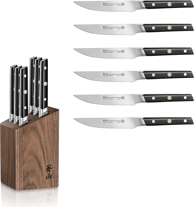 Cangshan TC Series 1022247 Swedish 14C28N Steel Forged 6-Piece Steak Knife Block Set, Walnut