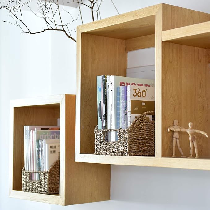 StorageWorks Wicker Baskets for Organizing, Pantry Organizers and Storage, Seagrass Storage Basket for Pantry Shelves, Kitchen Counter, Natural, 2 Pack
