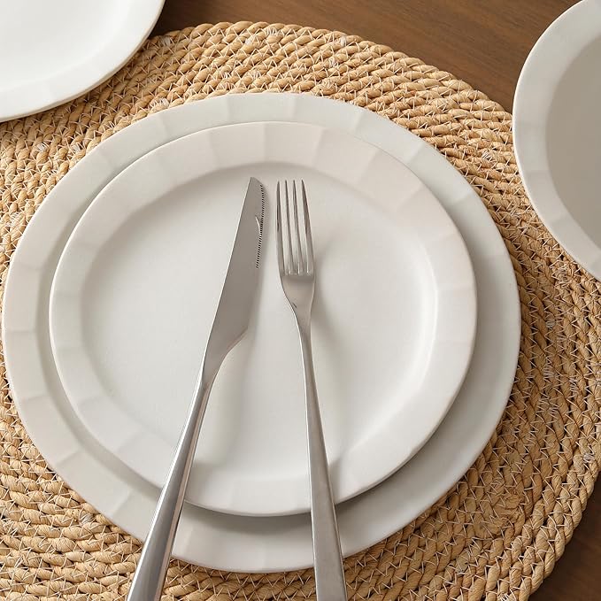 Stone Lain Oasis 24-Piece Dinnerware Set Stoneware, Dishwasher and Microwave Safe Plates and Bowls Set, Dish Set for 8, White