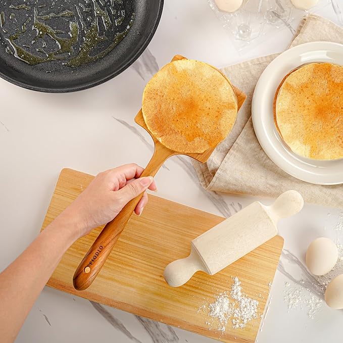 Teak Wide Wooden Spatula with Microfiber Cloth - Natural Non-Stick Healthy Kitchen Utensils - Handcrafted with Comfort Grip