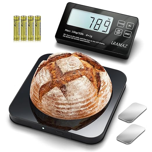 Food Scale with Detachable Display, 33lb Stainless Steel Kitchen Scales Digital Weight Grams and Ounces, Digital Food Scales for Kitchen, Baking Scale for Sourdough Bread Cooking, Weight Loss 1g/0.1oz