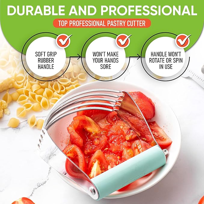 Spring Chef Large Mint Dough Blender - Stainless Steel Pastry Cutter Tool For Baking w/Thick Sharp Blades - Butter & Dough Cutter - Pastry Blender for Easy Mixing - Dishwasher Safe Kitchen Essentials