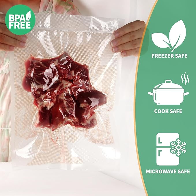 VanruVida 50 Count Vacuum Sealer Bags,6” x 10” Pre-Cut Pint Size,Commercial Grade Textured with Double Tear Notches,BPA Free,Food Storage Bags for Freezer, Meal Prep, or Sous Vide