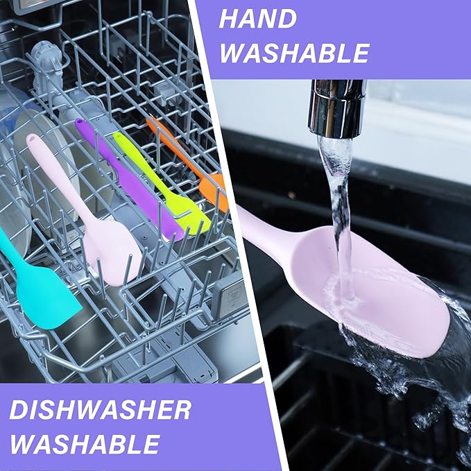 Silicone Spatula Set, 5 Piece Food Grade Rubber Spatulas for Baking, Cooking, and Mixing High Heat Resistant Non Stick Dishwasher Safe BPA-Free (Candy Color)
