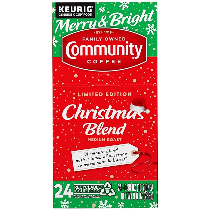 Community Coffee Christmas Blend 24 Count Coffee Pods, Medium Roast, Compatible with Keurig 2.0 K-Cup Brewers, 24 Count (Pack of 1)