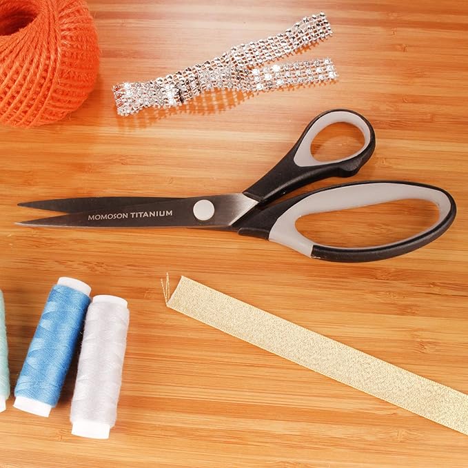 BambooMN Titanium Softgrip Scissors Set for Sewing, Arts, Crafts, Office - 1 Set of 3 - Black w/Grey Inlays