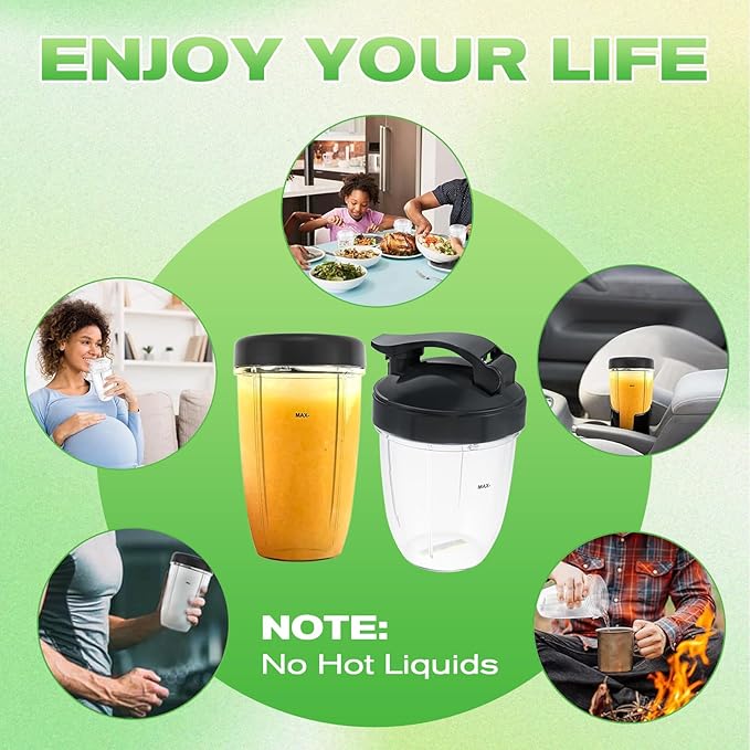 Blender Cups Replacement for Nutribullet Blender 18oz Cups with Flat Lid and Flip Top To Go Lid, Compatible with Nutribullet 600W/ 900W Blenders (2 Pack)