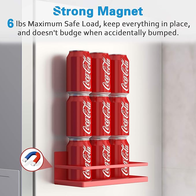Thipoten Magnetic Spice Rack, Strong Magnetic Shelf with 2 Removable Hooks, Perfect Space Saver for Small Kitchen/Apartment, Awesome Metal Cabinet for Holding Spices, Jars, Bottle, Beve(Red, 2Pack)