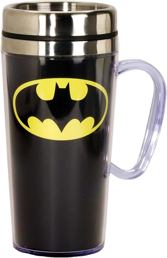 Spoontiques - Insulated Travel Mug - Batman Logo Coffee Cup - Coffee Lovers Gift - Funny Coffee Mug - 14 oz - Black