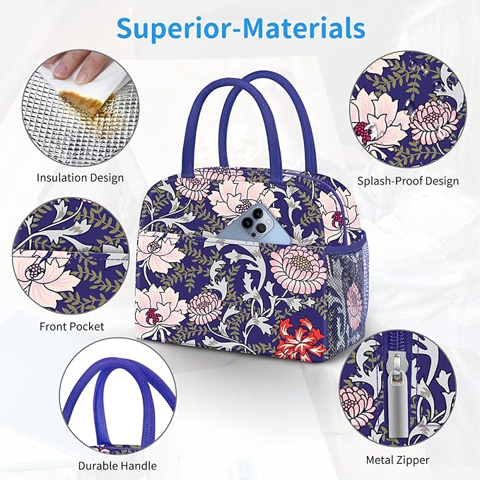 DALINDA Lunch Bag Lunch Box for Women Men Reusable Insulated Lunch Tote Bag,Leakproof Thermal Cooler Sack Food Handbags Case High Capacity for Travel Work Picnic Beach,Orchid3