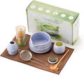 Matcha Whisk Set - Ceramic Bowl, Bamboo Whisk with Holder, Storage Canister, Sifter, Schima Spoon with Rest, Tea Towel - 8 Pcs Complete Kit for Traditional Matcha and Modern Lattes (Purple)