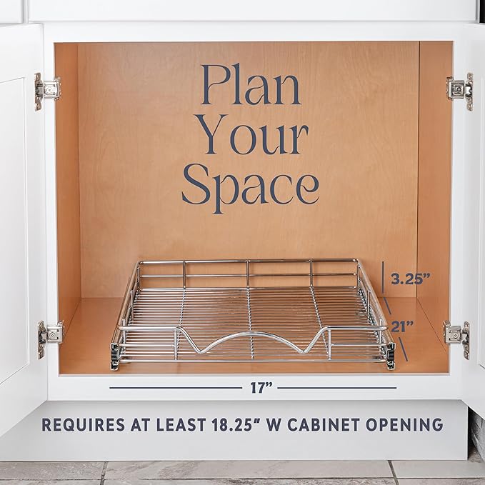 HOLDN’ STORAGE Pull Out Cabinet Organizer, Heavy Duty Caddy w/Lifetime Limited Warranty -14”W x 21”D - Requires At Least 15-1/4” Cabinet Opening, Steel Metal Cabinet Drawers Slide Out, Chrome
