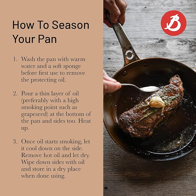 De Buyer MINERAL B Pro Carbon Steel Fry Pan - 11” Diameter, 8.3” Cooking Surface - Ideal for Searing, Sauteing & Reheating - PFAS, PFOA & PFOS Free - Made in France