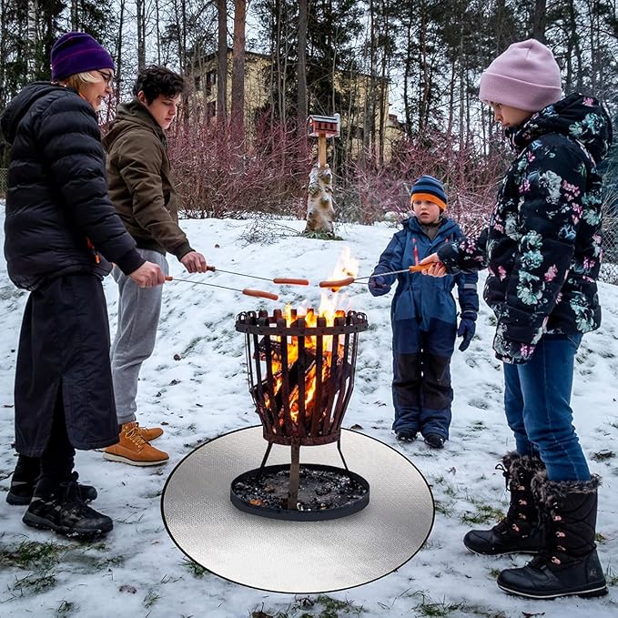 DocSafe 38 x 38 inches Round Fire Pit Mat, Upgraded 4-Layer Under Grill Mat Protector for Decks,Patios,BBQ, Heat Insulated Indoor Fireplace Pad, Oil-Proof and Reusable and Waterproof,Black and Silver