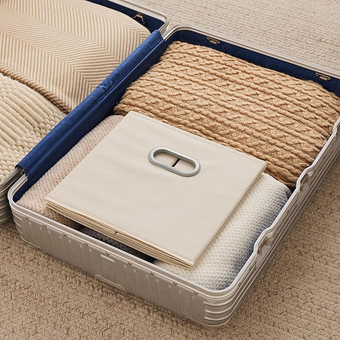 MAX Houser 6 Pack Foldable Fabric Storage Bins with Handles - Ideal for Closet Organization, Bedroom and Nursery（ Beige, 12"x12"x12"）