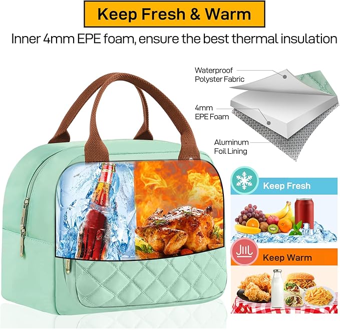 HOMESPON Lunch Bag for Woman Man Adults with Front Pocket Insulated Lunch Tote Lunch Box Container for Work Picnic or Travel(Green)