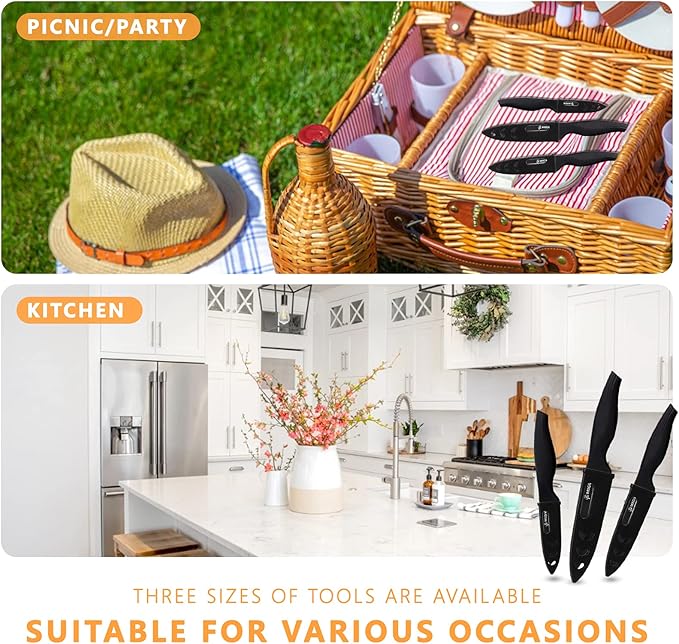 6-Piece Paring Knife Set with Sheaths-Ceramic Blade Sharp Rust Proof Stain Resistant (include 5inch Utility Knife, 4inch Fruit Knife,3inch Paring Knife)-Black (win0529)