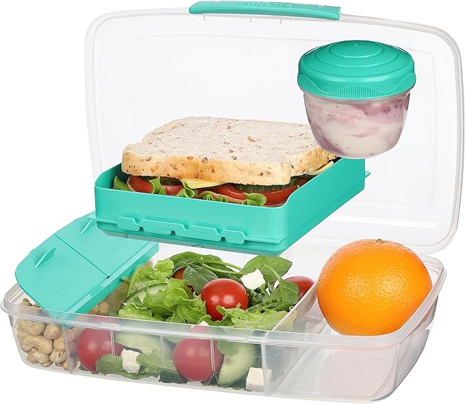Sistema To Go Collection Large Bento Box Plastic Lunch and Food Storage Container, 7.4 Cup, Multi Compartment, Color Varies | BPA Free