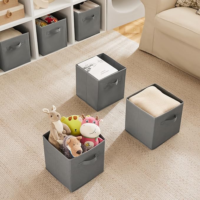 MAX Houser 6 Pack Foldable Fabric Storage Bins with Handles - Ideal for Closet Organization, Bedroom and Nursery (Grey, 10.5"x10.5"x11")