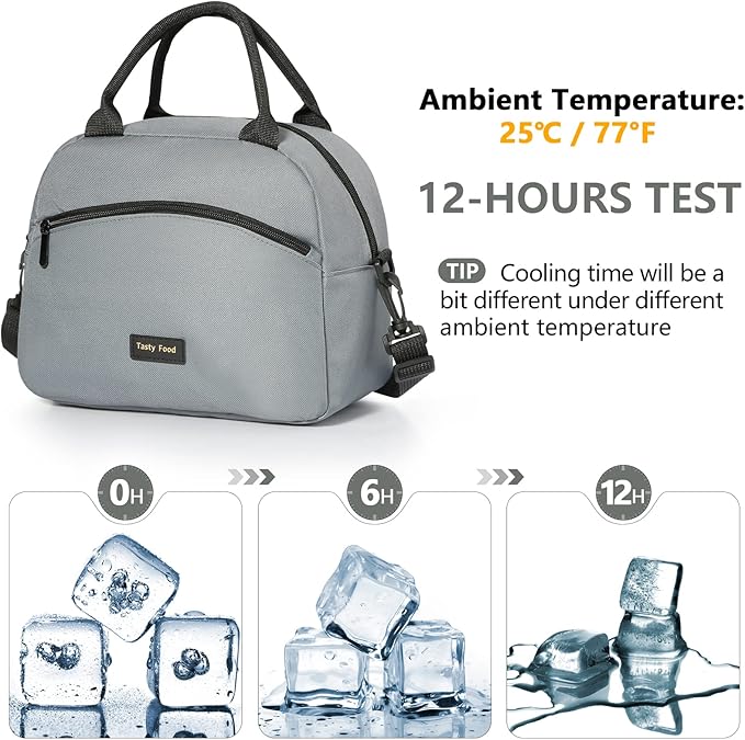 Lunch Bag Women Insulated Lunch Bag For Men Waterproof Lunch Cooler Bag Insulated Lunch Box For Women Portable Reusable Lunch Bag Two-Tone,With Adjustable Shoulder Strap For Many Occasions,Gray-black