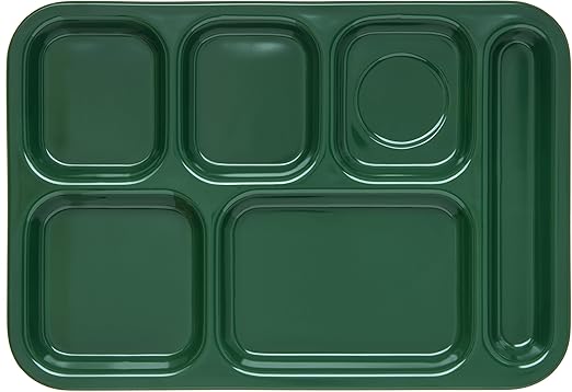 Carlisle FoodService Products Right Hand 6-Compartment Melamine Tray 14.5" x 10" - Forest Green, Length: 14.5