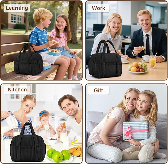 Corduroy Lunch Box Lunch Bag for Women Men, Cute Strawberry Small Insulated Reusable Work Leakproof Simple Lunch Boxes Tote Bag Adults Cooler Bag