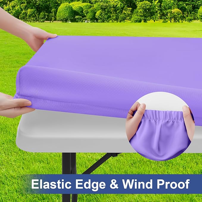 homing Rectangle Table Cloth Cover, Waterproof Polyester Elastic Fitted Tablecloth, Fits for 8 Foot Folding Tables, Washable Table Protector for Picnic, Camping, Outdoor (Lavender, 30" x 96")