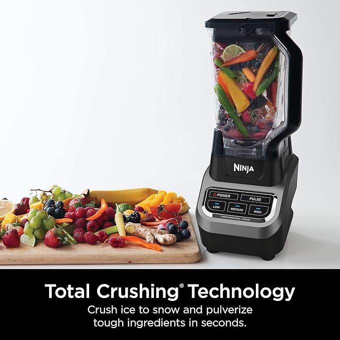 Ninja Professional Blender 1000W, Total Crushing Technology- Smoothies, Ice Crushing & Frozen Fruit, Full-Size Countertop Blender, 72-oz. Pitcher, Black & Grey, BL610