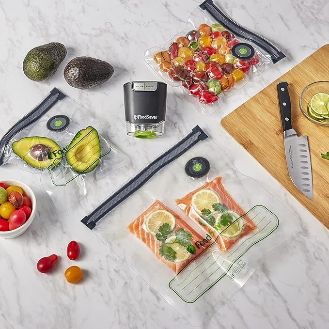 FoodSaver Reusable Quart Vacuum Zipper Bags, 10 Count, BPA-Free, Microwave Safe, Leakproof